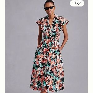 Mauve Flutter-sleeve Midi Shirtdress. Size L